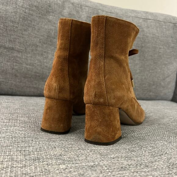 Marion Parke Stevie Suede Lace Up Boots Sz 9 Block Heel Tan Brown Ankle Booties - Picture 6 of 16